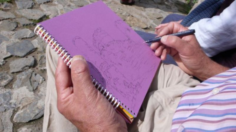 Martin sketches at Rumeli Castle