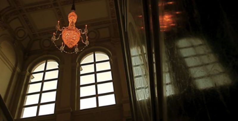 Windows and chandelier