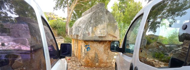 Tomb sandwiched between cars on way back to boat