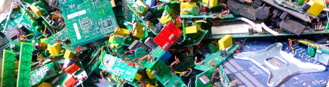Circuit boards waiting to be recycled