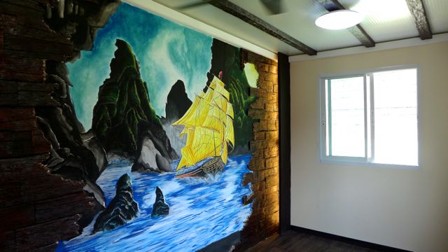 In full sail - mural in room where I am to be interviewed