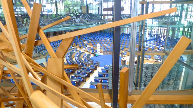 The original Bundestag chamber: the blue circle is where we spoke from