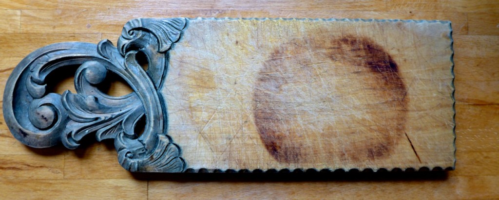 A chopping board originally retrieved from the sea
