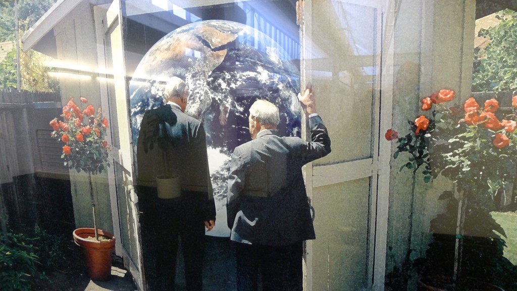 My photo of a painting at HP Labs, showing Dave Packard and Bill Hewlett opening the doors of their fabled garage - surprise!