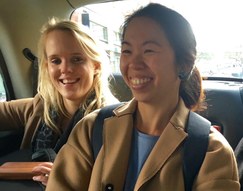 Ingvild and Jacqueline in cab across to Innovation Arts